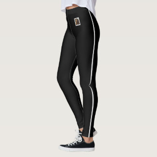 Customise Pet Photo Text White Stripe Black Sports Leggings
