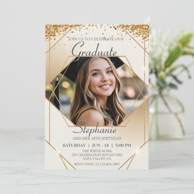 Customise Photo Birthday Graduate Sparkling Frame Invitation (Standing Front)