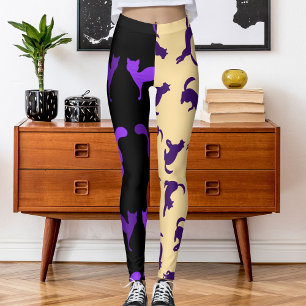 Customise Photo Pet Cat Pattern Purple Beige Black Leggings