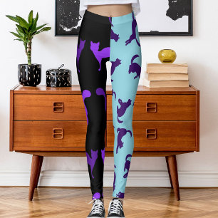 Customise Photo Pet Cat Pattern Purple Black Leggings