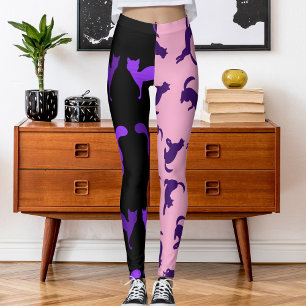 Customise Photo Pet Cat Pattern Purple Pink Black Leggings
