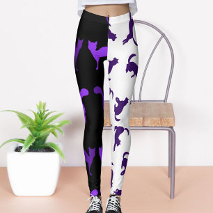 Customise Photo Pet Cat Pattern Purple White Black Leggings