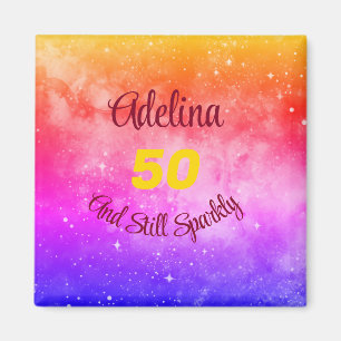 Customise Phrase Name and Age Pink Purple Yellow Magnet