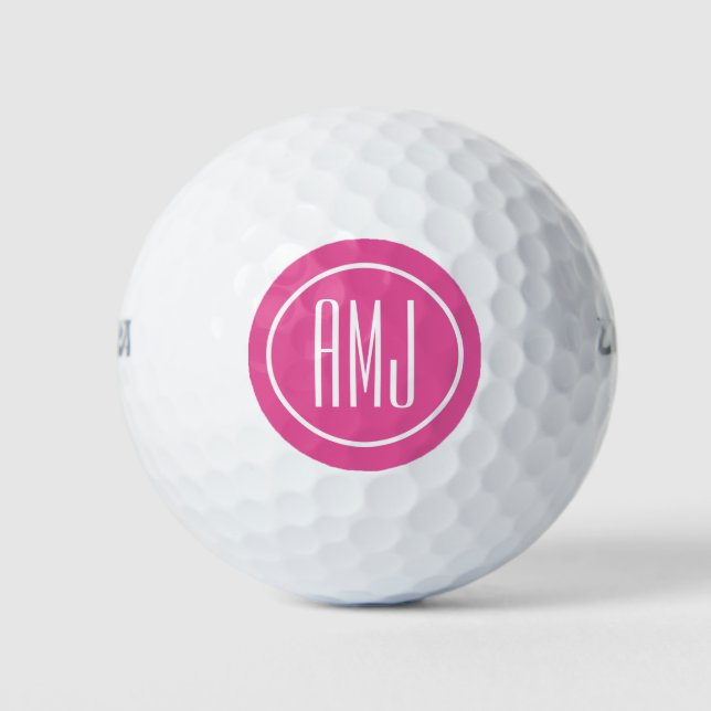 Customise pink and white monogram golf balls (Front)