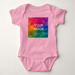 Customise Pink Colour Template Add Image Photo Baby Bodysuit