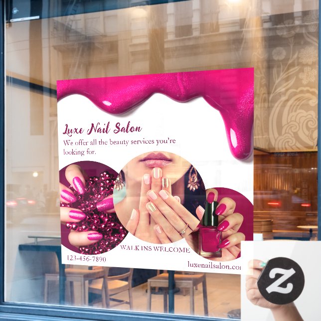 Customise Pink Elegant Nail Art Salon Shop  (Cafe Window)