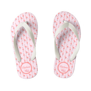 Customise Pink Flamingo Pattern Little Princess Kid's Thongs