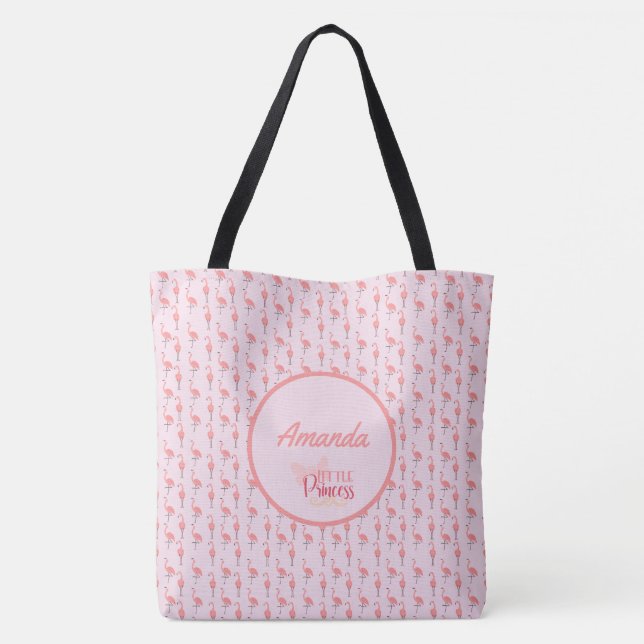 Customise Pink Flamingo Pattern Little Princess Tote Bag (Back)