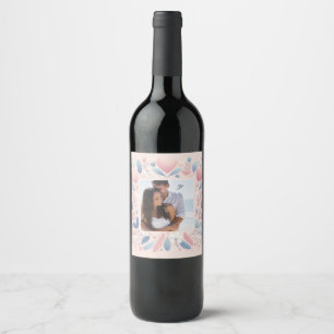 Customise Pink flowers Happy Valentine's Day  Wine Label