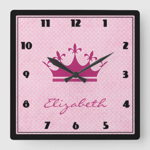 Customise Pink Tiara with Polka Dots Square Wall Clock