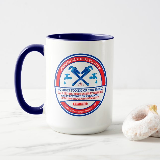 Customise Plumbing Contractor Business Window  Mug (With Donut)