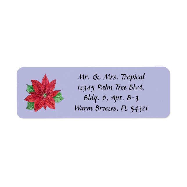 Customise Poinsettia Long Address Label - Lavender Return Address Label (Front)