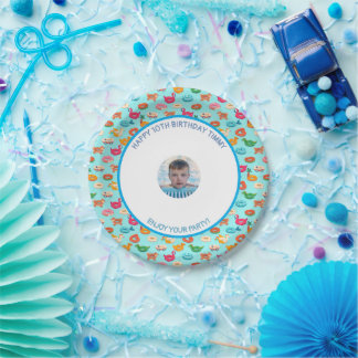 Customise Pool Birthday Party Little Boy Picture Paper Plate