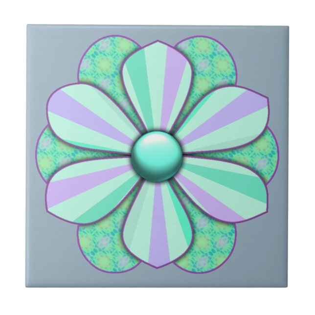 Customise Pretty Flower Design Ceramic Tile (Front)