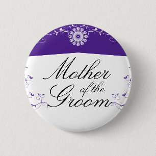 Customise Purple White Floral Flourish 6 Cm Round Badge