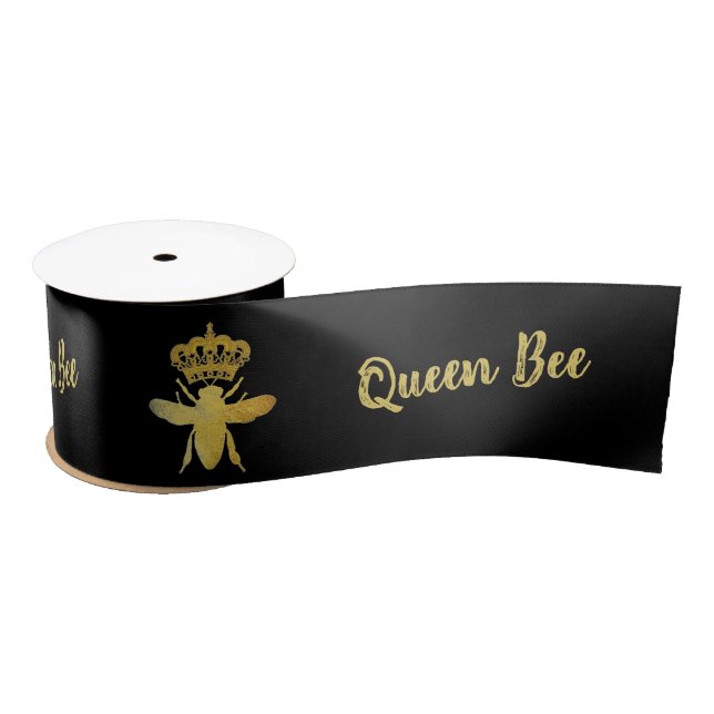 Customise QUEEN BEE Crown Gift Wrap Packing Black Satin Ribbon (Spool)