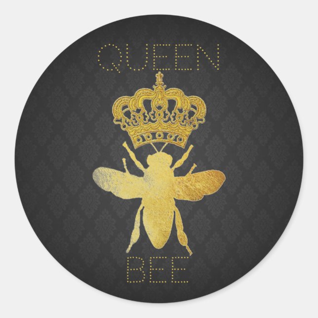 Customise QUEEN BEE Damask Gold Gift Stickers (Front)