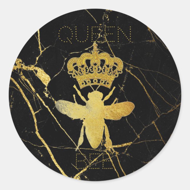Customise QUEEN BEE Gold Black Marble Gift Sticker (Front)