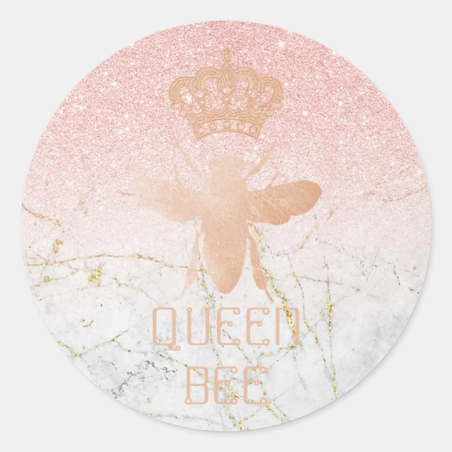 Customise QUEEN BEE Rose Gold Glitter Stickers (Front)