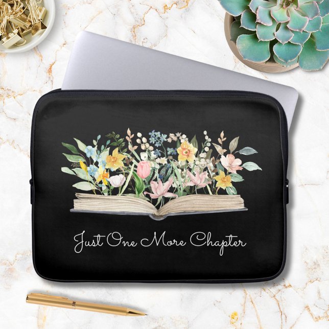Customise Quote Watercolor Book Flower Floral Laptop Sleeve (In situ)