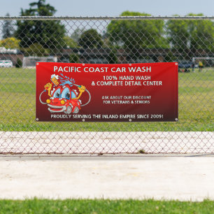 Customise Red Car Wash Comical Toon Car Banner