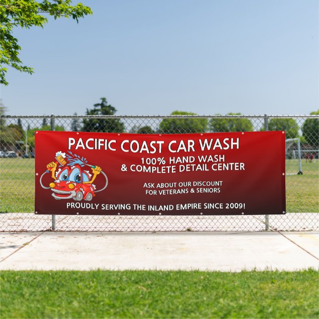 Customise Red Car Wash Comical Toon Car Large  Banner (Insitu)