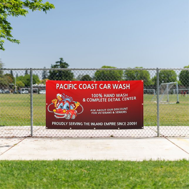 Customise Red Car Wash Comical Toon Car Large  Banner (Insitu)