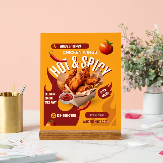 Customise Red Orange Modern Spicy Chicken Wings Acrylic Sign (Wedding)