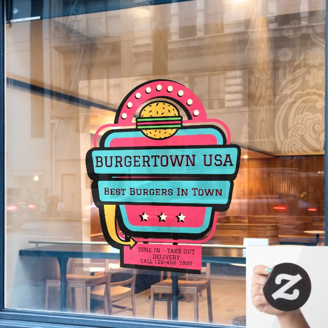 Customise Retro Burger Restaurant Front  (Cafe Window)