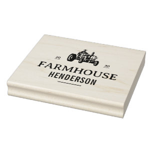 Customise Retro Farmer Tractor Farmhouse Logo Rubber Stamp