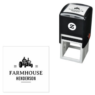 Customise Retro Farmer Tractor Farmhouse Logo Self-inking Stamp