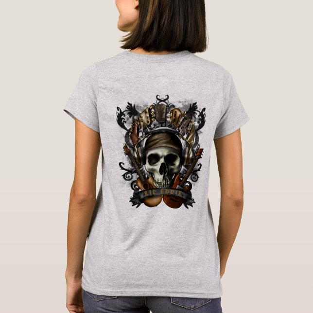 Customise Rock N Roll Guitars Skull Heavy Metal T- T-Shirt (Back)
