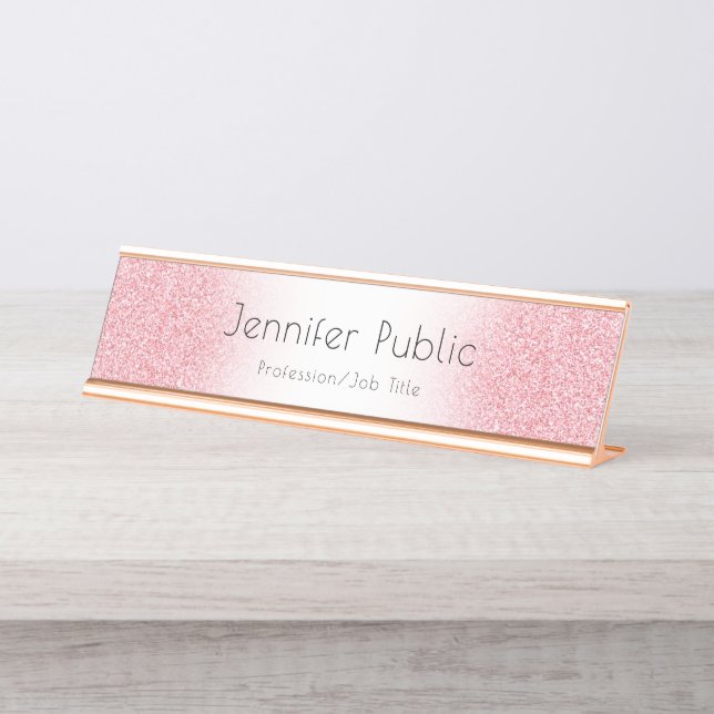 Customise Rose Gold Modern Template Professional D Desk Name Plate (Front)