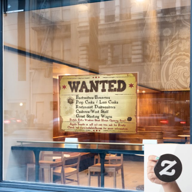Customise Rustic Western Restaurant Help Wanted (Cafe Window)