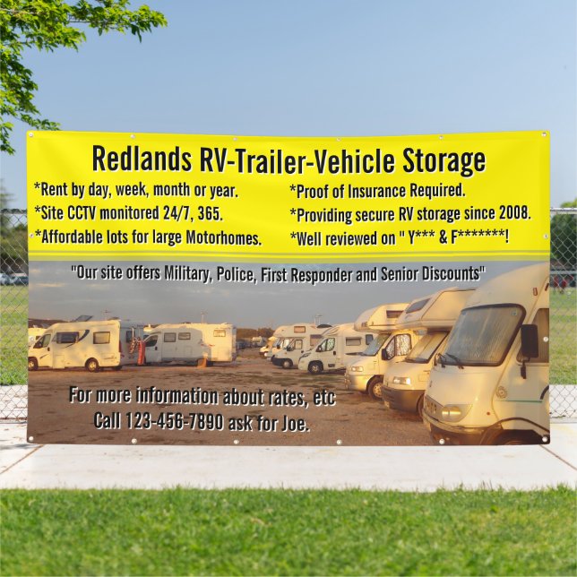 Customise RV Trailer Vehicle Storage Lot Large Banner (Outside)