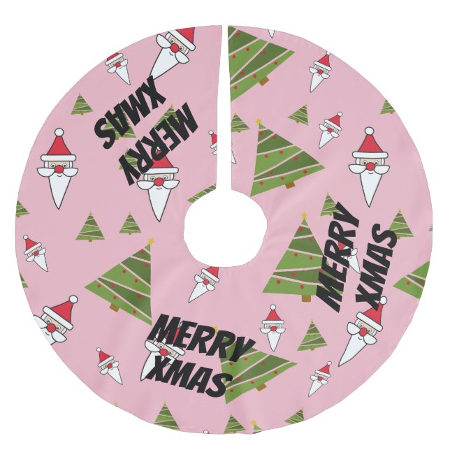 Customise Santa and Christmas Tree Brushed Polyester Tree Skirt (Front)