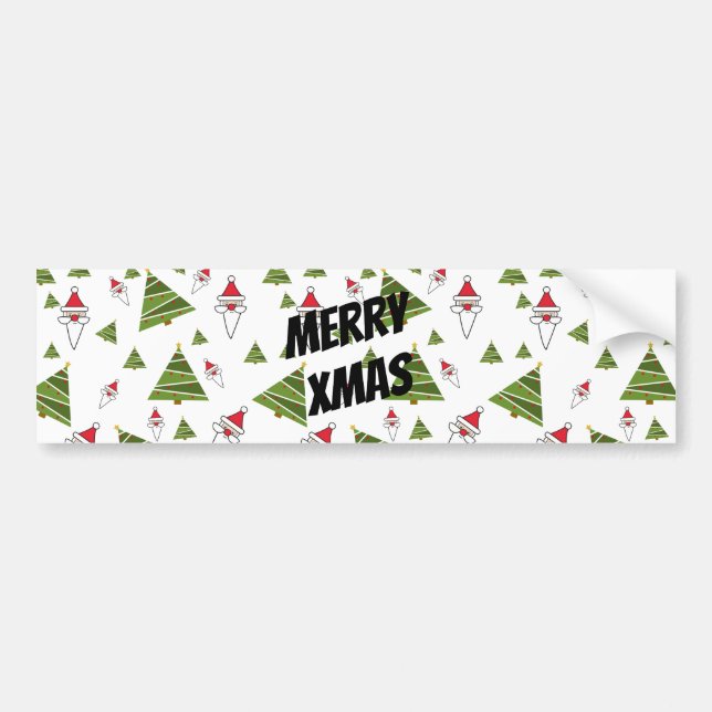 Customise Santa and Christmas Tree Bumper Sticker (Front)