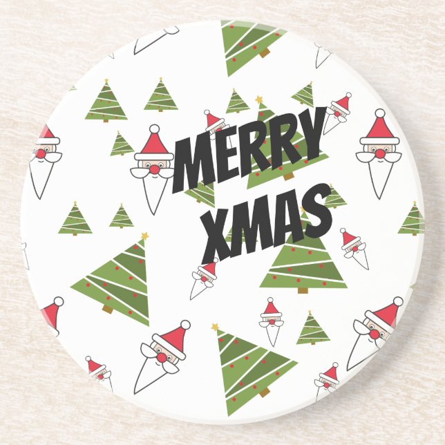 Customise Santa and Christmas Tree Coaster (Front)