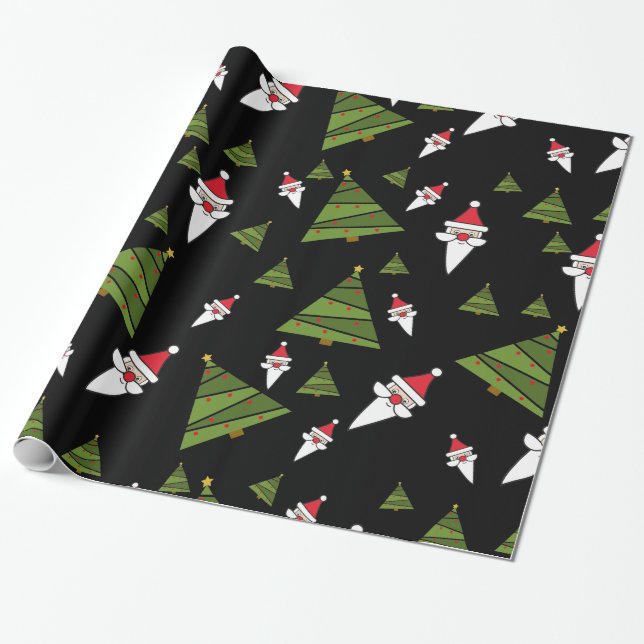 Customise Santa and Christmas Tree, Wrapping Paper (Unrolled)