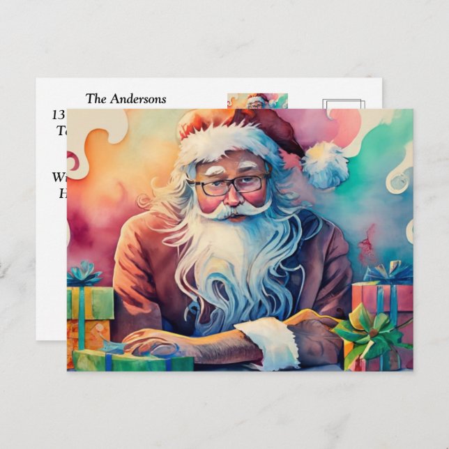 Customise Santa's Whimsical Christmas Journey Post Holiday Postcard (Front/Back)