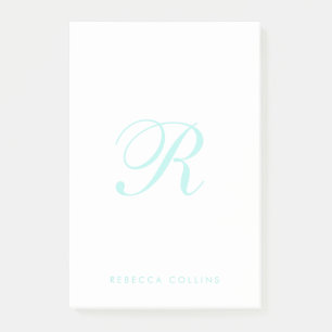 Customise Script Monogram & Name, Light Teal Post-it Notes