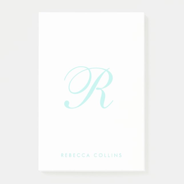 Customise Script Monogram & Name, Light Teal Post-it Notes (Front)