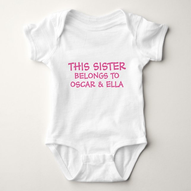 Customise sibling names on baby Sister's Baby Bodysuit (Front)