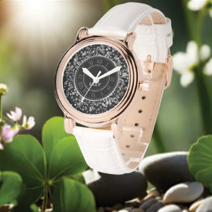 Customise Silver Brushed Metal Glitter Watch