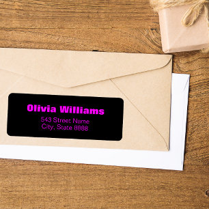 Customise Simple Neon Magenta in Elegant Black  Return Address Label