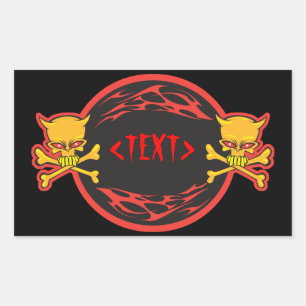 Customise Skulls and Flames Design, <TEXT> Rectangular Sticker