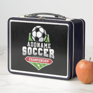 Customise Soccer ADD TEXT Varsity Team Player Metal Lunch Box