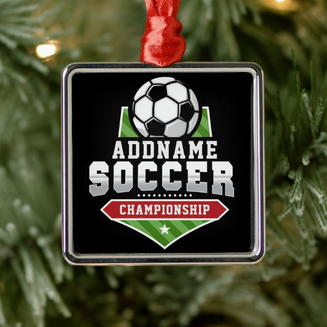 Customise Soccer ADD TEXT Varsity Team Player  Metal Ornament (Tree)