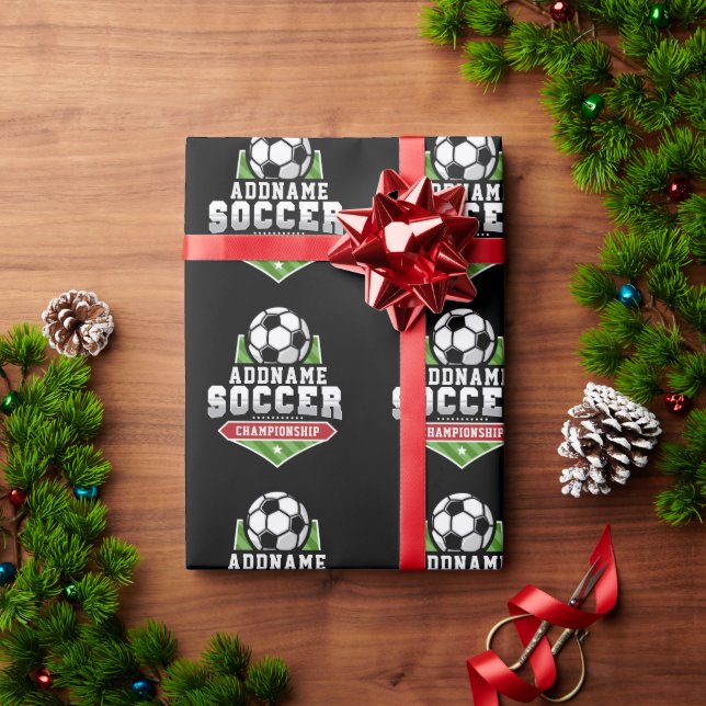 Customise Soccer ADD TEXT Varsity Team Player  Wrapping Paper (Holiday Gift)