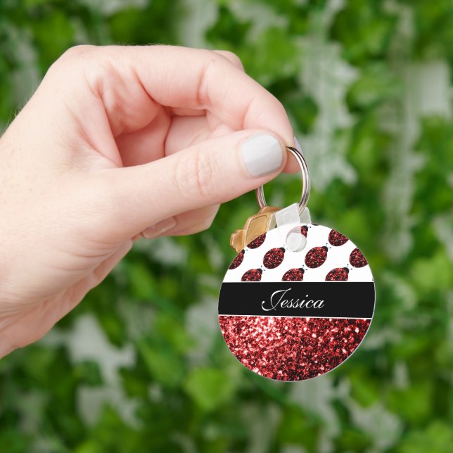 Customise Sparkling red sparkles Ladybird Ladybug Key Ring (Hand)